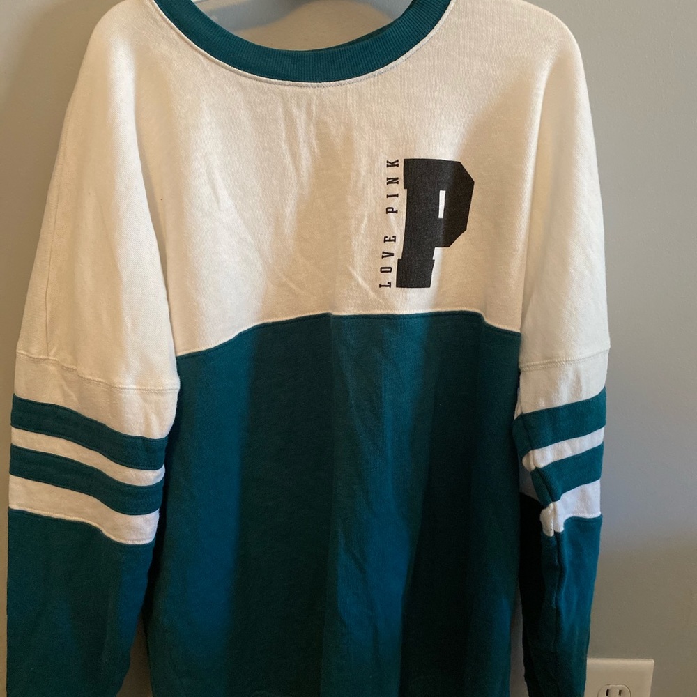 PINK Blue and White Varsity Long Sleeve